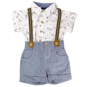 Baby Boy Baby Boyz Button-Down Bodysuit & Suspender Shorts Set