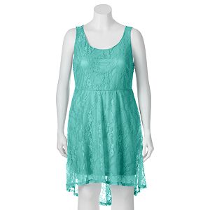 Juniors' Plus Size Wrapper Lace High-Low Skater Dress