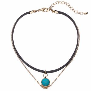 Simulated Turquoise Cabochon Double Strand Choker Necklace