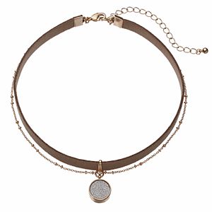 Glittery Disc Double Strand Choker Necklace