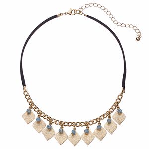 Blue Bead & Textured Marquise Charm Choker Necklace