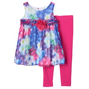Toddler Girl Lavender by Us Angels Photoreal Flower Pattern Dress & Leggings Set