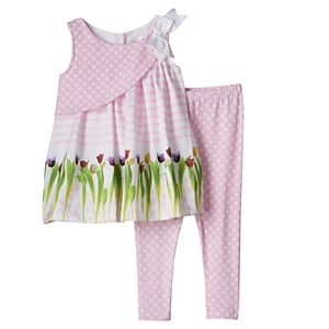 Toddler Girl Lavender by Us Angels Print Aline Top & Capri Leggings Set
