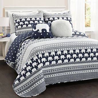 Lush Decor Elephant Stripe Quilt Set