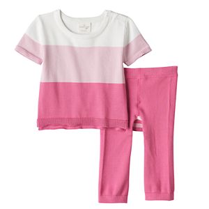 Baby Girl Cuddl Duds Colorblock Knit Top & Pants Set