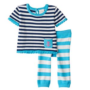 Baby Girl Cuddl Duds Striped Nautical Knit Top & Pants Set