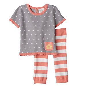 Baby Girl Cuddl Duds Polka-Dot Knit Top & Striped Pants Set