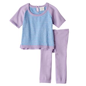 Baby Girl Cuddl Duds Colorblock Knit Top & Heart Pants Set