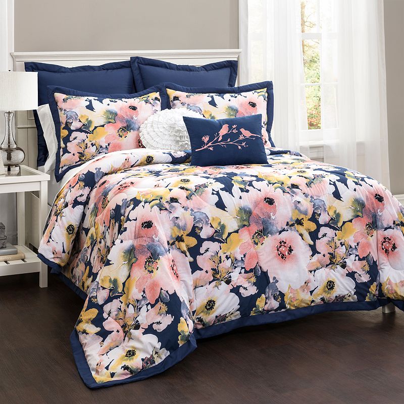 Lush Decor Floral Watercolor 7-piece Comforter Set, Blue, King