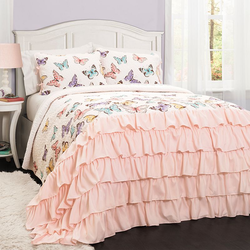 Lush Decor Flutter Butterfly Quilt Set, Pink, Full/Queen