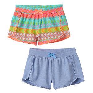 Girls 4-6x Freestyle Revolution 2-pk.Solid & Print Pom Pom  Cuff Shorts Set