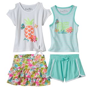 Toddler Girl Freestyle Revolution Tropical Paradise Tank Top, Tee, Skirt & Shorts Set