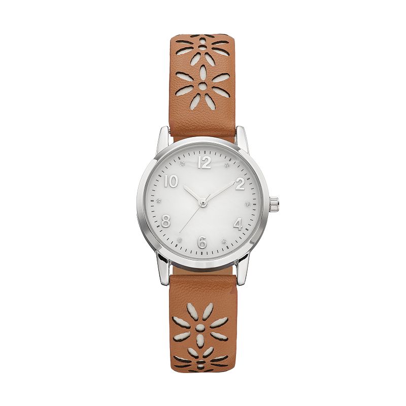 Womens Floral Cutout Watch, Brown