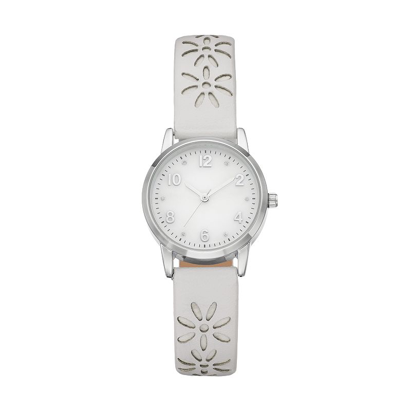 Womens Floral Cutout Watch, White