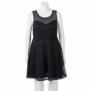 Juniors' Plus Size Wrapper Lace V-Back Skater Dress