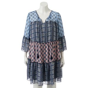 Juniors' Plus Size Speechless Mixed Pattern Peasant Dress