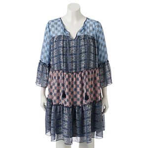 Juniors' Plus Size Speechless Mixed Pattern Peasant Dress