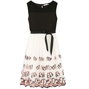 Girls 7-16 Speechless Illusion Neckline Butterfly Border Dress