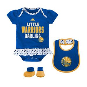 Baby adidas Golden State Warriors 3-Piece Little Darling Bodysuit Set