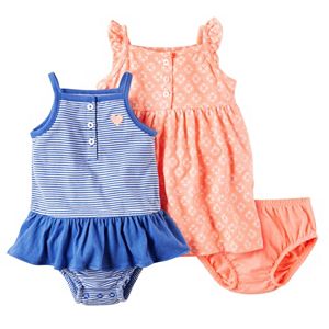 Baby Girl Carter's Striped Romper & Geo Printed Dress Set