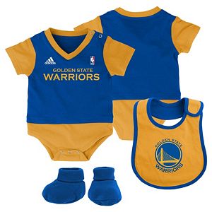 Baby adidas Golden State Warriors 3-Piece Jersey Bodysuit Set