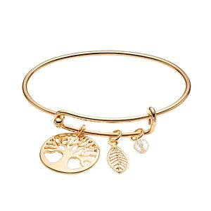 Tree of Life & Leaf Charm Bangle Bracelet