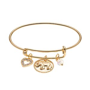 Elephant & Heart Charm Bangle Bracelet
