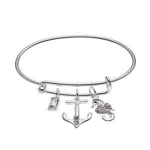 Seahorse & Anchor Charm Bangle Bracelet