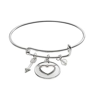 Heart & Arrow Charm Bangle Bracelet