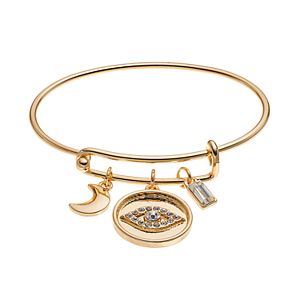Evil Eye & Crescent Charm Bangle Bracelet
