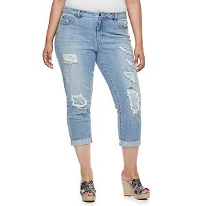 Plus Size Jennifer Lopez Destructed Boyfriend Denim Capris
