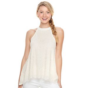 Juniors' Trixxi High Neck Lace Overlay Tank