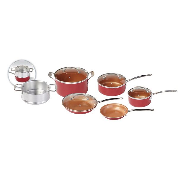 10-Piece Copper Finish Ceramic Cookware Set, Orange Sold by at Home