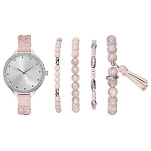 Women's Crystal Braided Watch & Beaded Bracelet Set