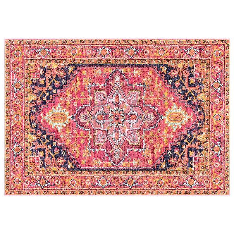 nuLOOM Bodrum Fancy Persian Vonda Framed Floral Rug, Pink, 10X14 Ft
