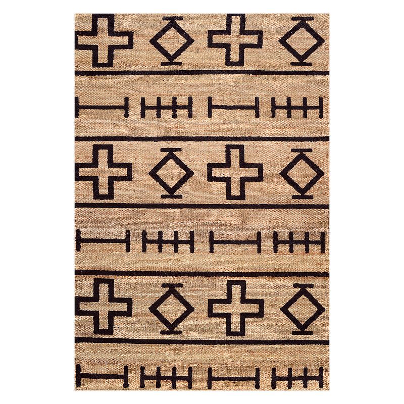 nuLOOM Sukkot Barry Geometric Jute Blend Rug, Beig/Green, 8.5X11.5Ft