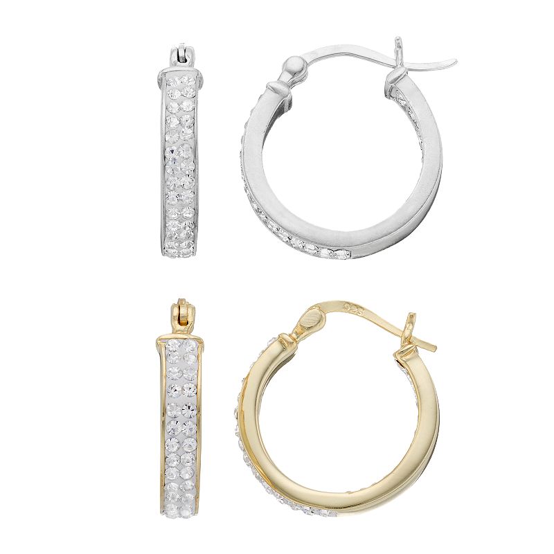 Sterling N Ice Sterling Silver Double Row Hoop Earring Set, Womens, Whit