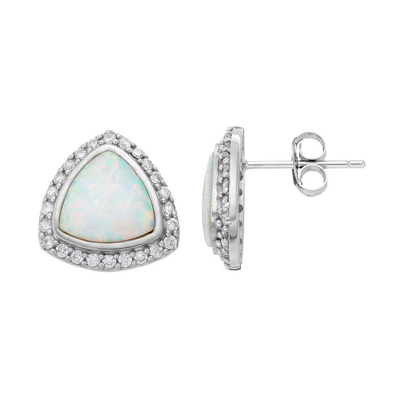 Sterling Silver Lab-Created Opal & Cubic Zirconia Triangle Earrings, Women