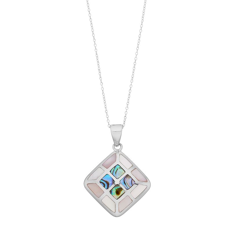 Sterling Silver Abalone & Mother-of-Pearl Square Pendant