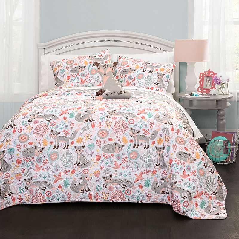 Lush Decor Pixie Fox Quilt Set, Grey, Full/Queen