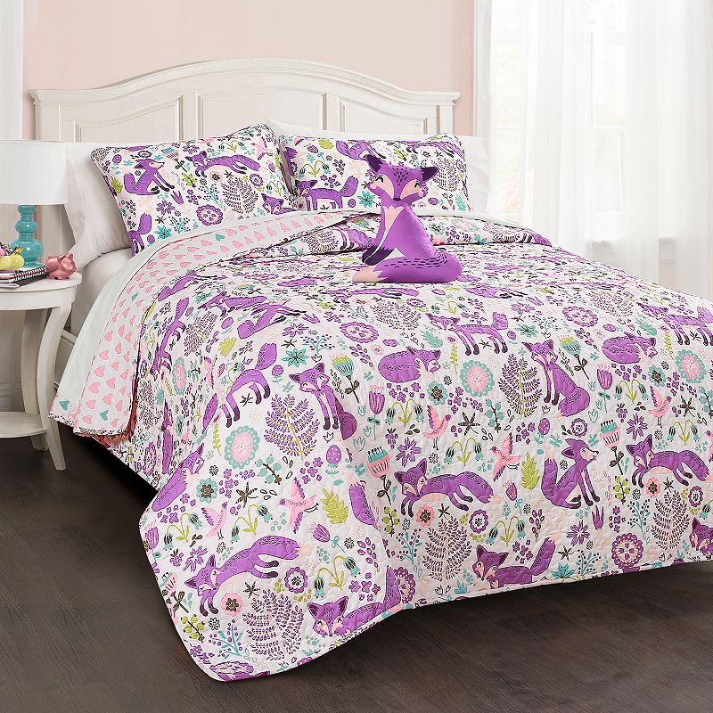 Lush Decor Pixie Fox Quilt Set, Purple, Full/Queen