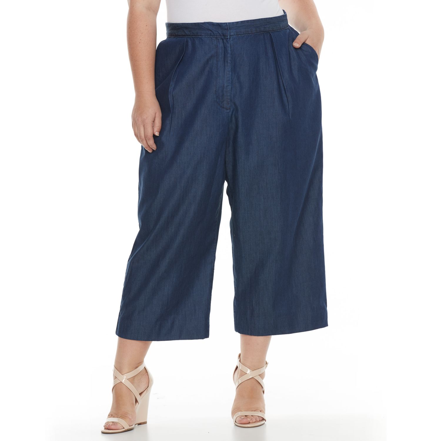 plus size wide leg jean capris