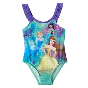 Disney Princess Cinderella, Jasmine & Belle Toddler Girl Ruffle One-Piece Swimsuit