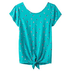 Girls 7-16 SO® Print Tie-Front Top
