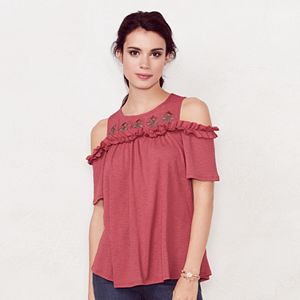 Women's LC Lauren Conrad Cold-Shoulder Ruffle Top