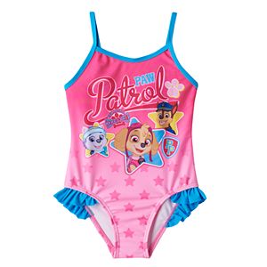Toddler Girl Paw Patrol Everest, Skye & Chase Ruffle One-Piece Swimsuit
