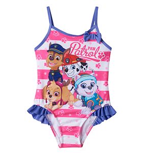 Toddler Girl Paw Patrol Chase, Marshall, Skye & Everest Striped One-Piece Swimsuit
