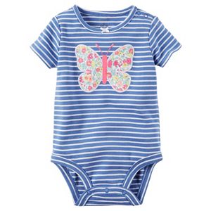 Baby Girl Carter's Striped Embroidered Applique Bodysuit