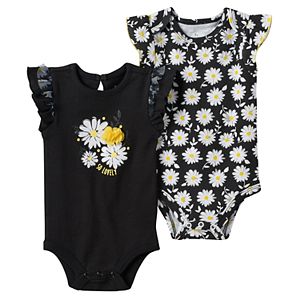 Baby Girl Baby Starters 2-pk. Flower Graphic & Floral Print Bodysuits