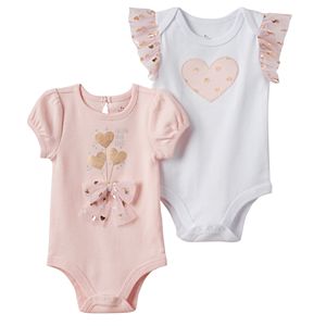Baby Girl Baby Starters 2-pk. Foiled Graphic & Heart Applique Bodysuits